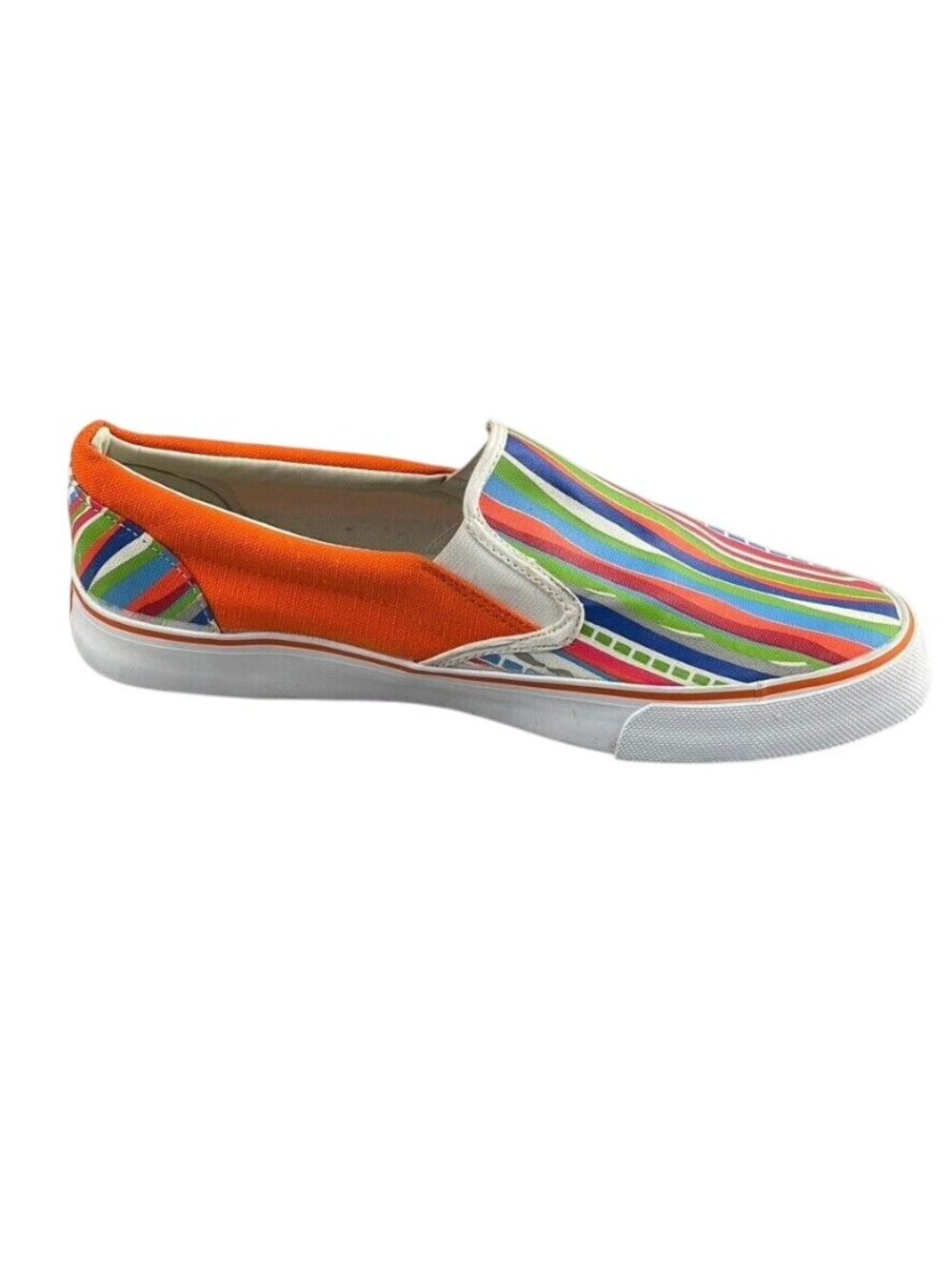 Vintage Makaveli Branded Mens Orange Multicolor Striped Slip-On Sneakers Size 13 - Picture 9 of 13